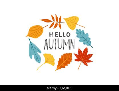 Ciao autunno scritta autunno stagione slogan vettore Illustrazione Vettoriale