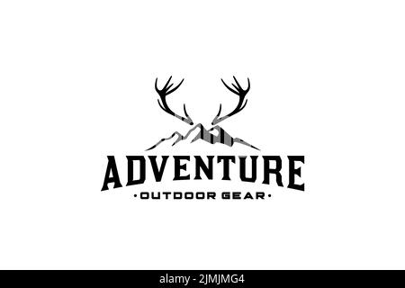 Logo Mountain and Deer Antler per l'avventura outdoor Gear Brand Design ispirazione Illustrazione Vettoriale