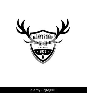 Deer Antler su Shield per ricordare il logo di avventura di caccia Illustrazione Vettoriale