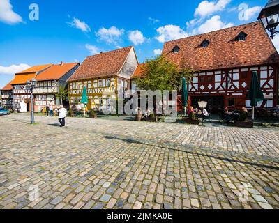 Replica storiche case a graticcio nel museo all'aperto Hessenpark Foto Stock