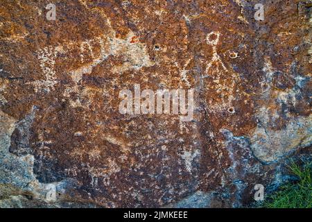 Pannello di petroglifi a tufo roccia masso, Crystal Wash, Pahranagat Valley, vicino Ash Springs, Nevada, USA Foto Stock