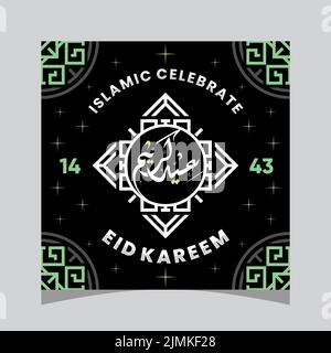 Calligrafia di saluto EID Kareem con design minimalista islamico ornamento Illustrazione Vettoriale