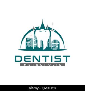 Denti dentali odontoiatria dentale con paesaggio urbano per il design Urban Dentist Logo Illustrazione Vettoriale
