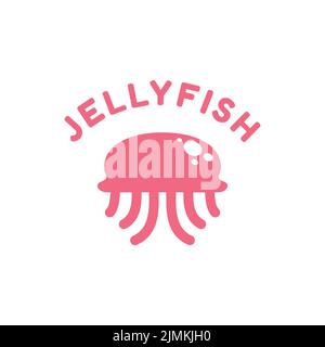 Cute Jellyfish Cartoon logo design Illustrazione Vettoriale