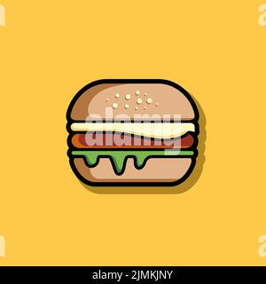 Patty Cheese Burger clip art Illustrazione delizioso hamburger colorato Illustrazione Vettoriale