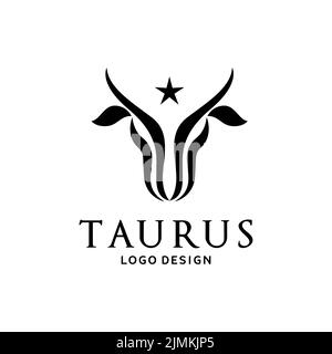 Semplice capo toro della mucca di bufalo di Longhorn minimalista per il disegno di marchio di Taurus Illustrazione Vettoriale