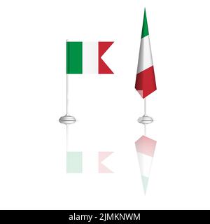 Bandiera italiana in due versioni con riflessione a specchio. Vista frontale, illustrazione vettoriale. Illustrazione Vettoriale