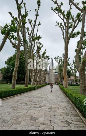 Palazzo Topkapi, Istanbul, Turchia: Ingresso e porta al Palazzo Topkapi di Istanbul, circondato da platani Foto Stock