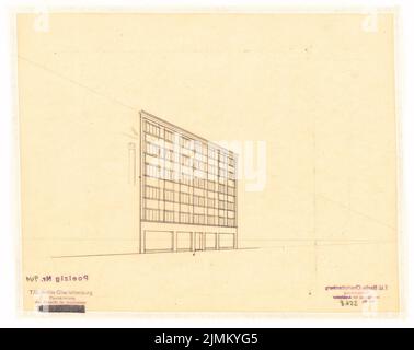 Poelzig Hans (1869-1936), riprogettazione dell'area intorno a Bülowplatz (Scheunenviertel) a Berlino (1928): Vista prospettica di una facciata. Matita su trasparente, 27,6 x 34,7 cm (inclusi i bordi di scansione) Foto Stock