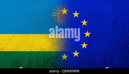 Bandiera dell'Unione europea bandiera del Ruanda. Grunge sfondo Foto Stock