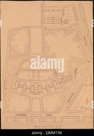 Poelzig Hans (1869-1936), I.G.-Colors a Francoforte sul meno. Edificio amministrativo (1928-1931): Dipartimento con i nomi delle strade 1: 500 (come N. fatt. 3920). Rottura leggera sulla carta, 153,6 x 111,2 cm (inclusi i bordi di scansione) Foto Stock