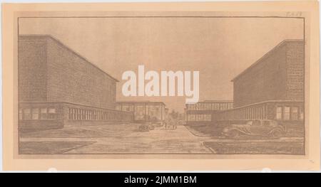 Poelzig Hans (1869-1936), studio di film sonoro, Berlin-Gatow (1930): Vista prospettica all'interno del complesso. Rottura leggera sulla carta, 62,7 x 116 cm (inclusi i bordi di scansione) Foto Stock