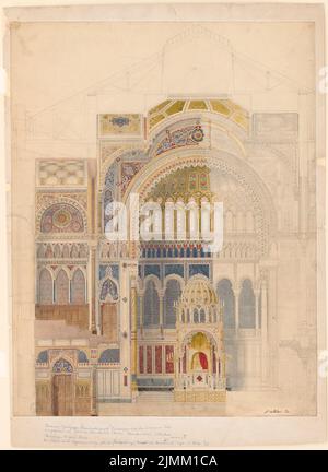 Stüler agosto (1800-1865), nuova sinagoga a Berlino (1863): Colorare il muro dell'altare. Acquerello Tusche su carta, 83,8 x 61 cm (inclusi i bordi di scansione) Foto Stock
