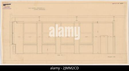 Poelzig Hans (1869-1936), I.G.-Colors a Francoforte sul meno. Edificio amministrativo (1928-1931): Piccola sala riunioni al 1st piano dell'ala trasversale Q3: Taglio con vista parete B 1:20. Matita su trasparente, 39,6 x 77,6 cm (inclusi i bordi di scansione) Foto Stock