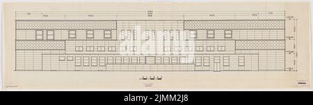 Poelzig Hans (1869-1936), I.G.-Colors a Francoforte sul meno. Edificio amministrativo (1928-1931): Fattoria: Vista nord. Inchiostro su trasparente, 49,9 x 170,9 cm (inclusi i bordi di scansione) Foto Stock