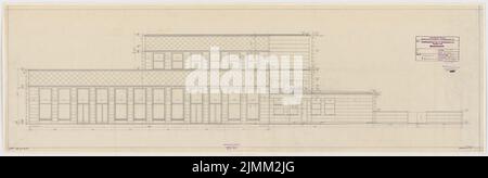 Poelzig Hans (1869-1936), I.G.-Colors a Francoforte sul meno. Edificio amministrativo (24 gennaio 1930): Economia: Ost view E2, G2, H2, I2 Rising 1:50. Matita su trasparente, 49,6 x 154,7 cm (inclusi i bordi di scansione) Foto Stock