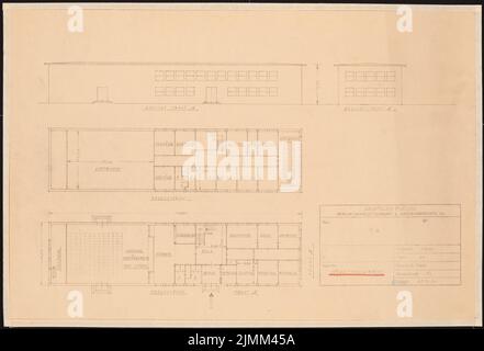 Poelzig Hans (1869-1936), Tonfilmatelier, Berlin-Gatow (28.10.1930): Edificio amministrativo: Grundrisse eg, OG, 2 visualizzazioni 1: 200 (di Inv.No. 4983). Rottura leggera sulla carta, 31,7 x 46,6 cm (inclusi i bordi di scansione) Foto Stock