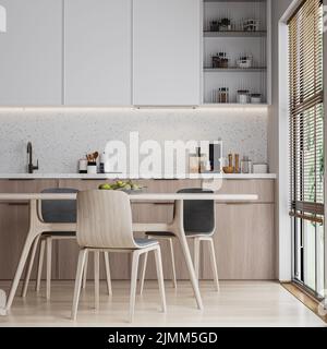 Cucina interna moderna, 3D rendering Foto Stock