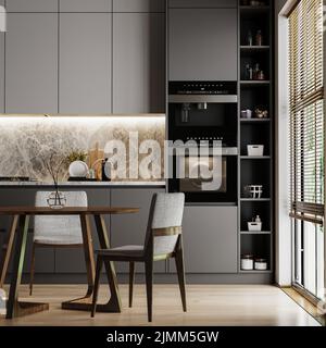 Design interno moderno e lussuoso della cucina, 3D rendering Foto Stock