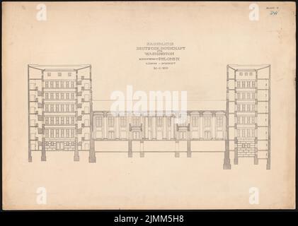 Poelzig Hans (1869-1936), Ambasciata imperiale tedesca a Washington (1910): Sezione longitudinale 1: 100. Rottura leggera del cartone, 73,7 x 103,4 cm (inclusi i bordi di scansione) Foto Stock