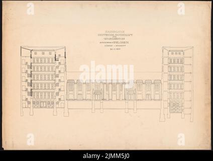 Poelzig Hans (1869-1936), Ambasciata imperiale tedesca a Washington (1910): Sezione longitudinale 1: 100. Rottura leggera del cartone, 73,6 x 103,9 cm (inclusi i bordi di scansione) Foto Stock