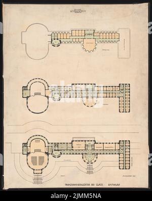 Poelzig Hans (1869-1936), monastero francescano sullo Spittelberg, Glatz (01.10.1915): Progetto preliminare, 3 piani piano, piano, tetto 1: 200. Acquerello a rottura leggera sulla scatola, 96,3 x 76,7 cm (inclusi i bordi di scansione) Foto Stock