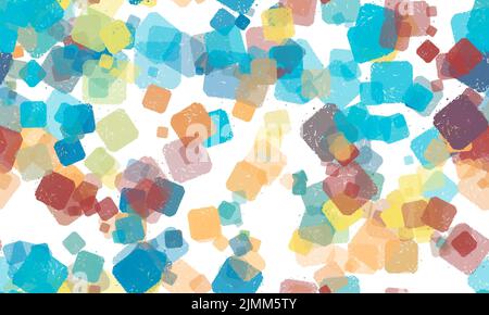 Tratti astratti di pennello a forma quadrata multicolore su sfondo bianco. Ripetizione senza giunture Foto Stock