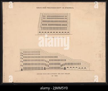 Poelzig Hans (1869-1936), Casa dell'amicizia, Istanbul (1916): 2 visualizzazioni 1: 200. Inchiostro su trasparente, 61,8 x 78 cm (inclusi i bordi di scansione) Foto Stock