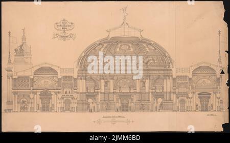 Poetsch otto (1848-1915), World Exhibition Palace, Berlino. Schinkel concorrenza 1881 (1880): Sezione longitudinale della costruzione centrale 1: 100. Acquerello Tusche sulla scatola, 73,4 x 127,3 cm (inclusi i bordi di scansione) Foto Stock