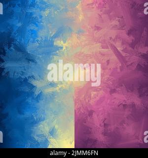 Tratti di pennello caotici in gradienti conici multicolore. Colori blu, viola e giallo Foto Stock