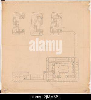 Poelzig Hans (1869-1936), Hotel, Chemnitz: Grundrisse KG Hotel, KG, EG, 2nd OG fattoria edificio 1: 200. Matita su trasparente, 110,00 x 105,00 cm (compreso il bordo di scansione). Foto Stock