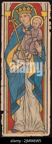 Geiges Fritz (1853-1935), finestra per la cattedrale di Merseburg (1913): Vista finestra in vetro. Inchiostro, acquerello a matita sulla scatola, 159 x 60,1 cm (inclusi i bordi di scansione) Foto Stock