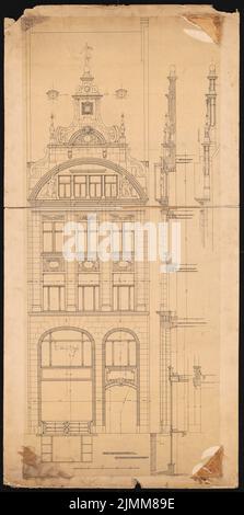 Messel Alfred (1853-1909), edificio residenziale e commerciale, Berlino (1893): Vista parziale del barile, 1:25. Inchiostro su carta, 141,4 x 70,2 cm (inclusi i bordi di scansione) Foto Stock