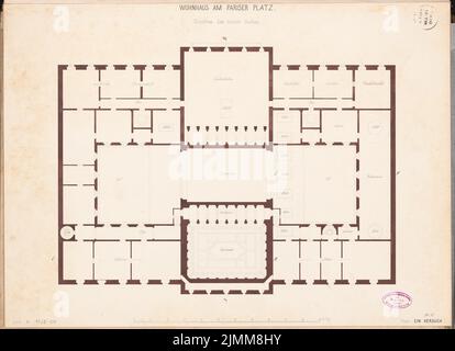 Böckmann Wilhelm (1832-1902), casa a palazzo di Berlino. Schinkel Competition 1858 (1857): Piano 2nd piano; Scala bar. Acquerello Tusche sulla scatola, 46,4 x 64,1 cm (inclusi i bordi di scansione) Foto Stock