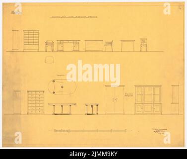 Messel Alfred (1853-1909), edificio amministrativo dell'AEG (General Elektrizitätsgesellschaft) a Berlino (1905-1907), mobili, matita su trasparente, tu UB Plan collection inv. N. 12198 Foto Stock