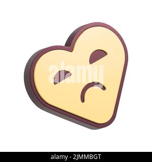 Triste cuore 3D illustrazione. Cartoon cuore personaggio isolato su sfondo bianco. Foto Stock