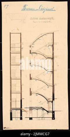 Messel Alfred (1853-1909), edificio residenziale e commerciale, Berlino (1893), 2nd retro casa: Scala sezione, inchiostro, matita, matita colorata, inchiostro colorato su carta, tu UB Plan collection inv. N. 12876 Foto Stock