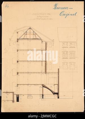 Messel Alfred (1853-1909), edificio residenziale e commerciale, Berlino (1893), 2nd retro casa: Sezione trasversale, inchiostro, matita, matita colorata, inchiostro colorato su carta, tu UB Plan collection inv. N. 12875 Foto Stock