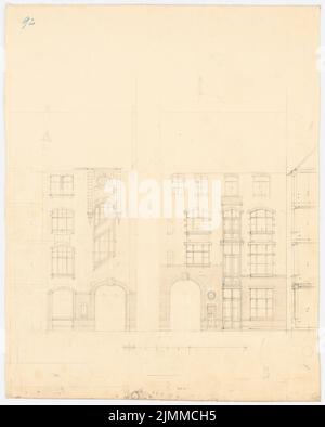 Messel Alfred (1853-1909), edificio residenziale e commerciale, Berlino (1893), 1st Hinterhaus: Vista frontale, vista posteriore, matita, matita colorata, inchiostro colorato su una pausa sulla carta, tu UB Plan Collection Inv. N. 12866 Foto Stock