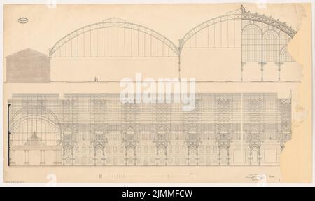 Eck, Summer Shoe & Rumpel, stazione centrale, Francoforte sul meno: Sezione trasversale Halle, sezione trasversale longitudinale sala. Acquerello Tusche sulla scatola, 83,8 x 141,3 cm (compreso il bordo di scansione). Foto Stock