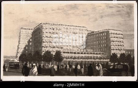 Poelzig Hans (1869-1936), edificio alberghiero e commerciale, Dresda (senza un anno): Vista prospettica posteriore. Foto su carta, 11 x 18,7 cm (inclusi i bordi di scansione) Foto Stock