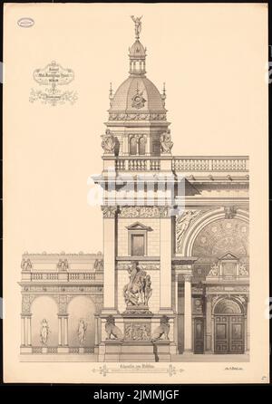 Poetsch otto (1848-1915), World Exhibition Palace, Berlino. Schinkel competizione 1881 (1880): Facciata vista in sezione della costruzione centrale 1: 250 e 1:50. Acquerello Tusche sulla scatola, 104,9 x 73,8 cm (inclusi i bordi di scansione) Foto Stock