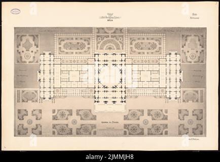 Poetsch otto (1848-1915), World Exhibition Palace, Berlino. Concorso Schinkel 1881 (1880): Pianta del Pavilione 1: 500. Acquerello Tusche sulla scatola, 71,5 x 103,4 cm (inclusi i bordi di scansione) Foto Stock