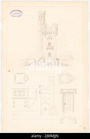 Cremer Albert Friedrich (1824-1891), Mäuseturm, Bingen (1857): Pianta del pavimento, vista, taglio, dettagli. Matita e inchiostro su carta, 47,9 x 32,7 cm (inclusi i bordi di scansione) Foto Stock