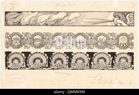 Schmalz otto (1861-1915), pubblicazione commemorativa del 100th° anniversario dell'Università tecnica di Berlino-Charlottenburg. Dilment disegni (1899): Decorazione del libro. Inchiostro, matita su carta, 21,4 x 33,4 cm (inclusi i bordi di scansione) Foto Stock