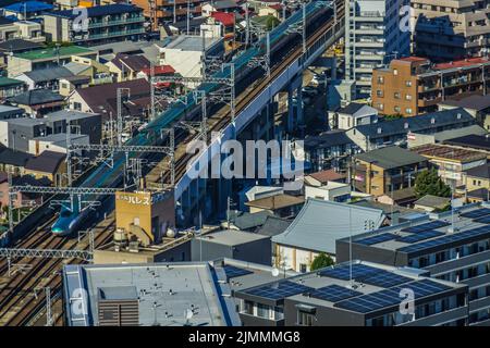 Strade di Sendai, Prefettura di Miyagi e il Tohoku Shinkansen Foto Stock