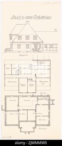 Architetto sconosciuto, economia di villaggio. Concorso mensile Settembre 1920 (09,1920): Grundriss Keller, piano superiore, vista verticale da Hauptstraße 1: 100. Inchiostro su cartone, 51,4 x 23 cm (inclusi i bordi di scansione) Foto Stock