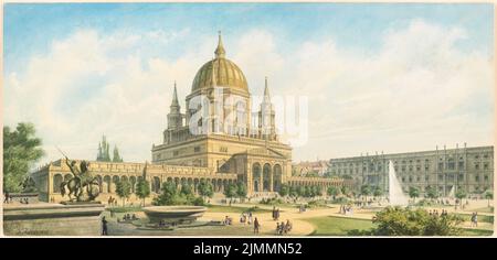 Adler Friedrich (1827-1908), Cattedrale di Berlino (1868): Vista prospettica dal giardino. Inchiostro e matita, acquerello e bianco sulla scatola, 37,5 x 78,1 cm (inclusi i bordi di scansione) Foto Stock