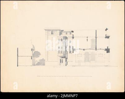 Orth August (1828-1901), Villa Rütgers a Berlino-Tiergarten. Progetto preliminare (1882): Sezione trasversale. Acquerello a matita sulla scatola, 54,7 x 73,2 cm (inclusi i bordi di scansione) Foto Stock