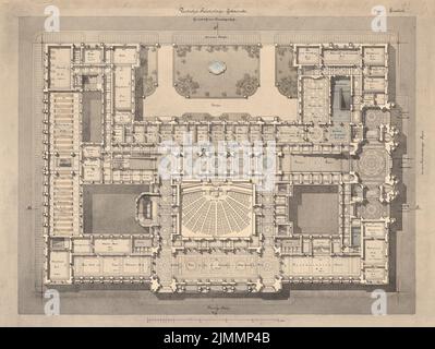 Ende & Böckmann, Reichstag, Berlino (1882): Pianta del piano principale. Inchiostro, matita, inchiostro colorato, acquerello su cartone, 62,2 x 82,9 cm (inclusi i bordi di scansione) Foto Stock